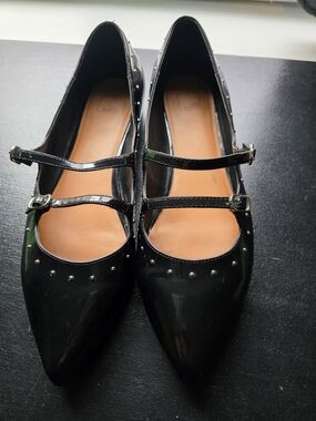 Black Patent Double-Strap Pointed Toe Flats